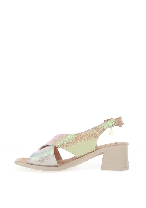 Jose Saenz Iridescent Leather Block Heel Sandals, Beige Ice