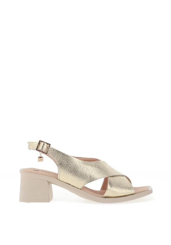 Jose Saenz Iridescent Leather Block Heel Sandals, Champagne