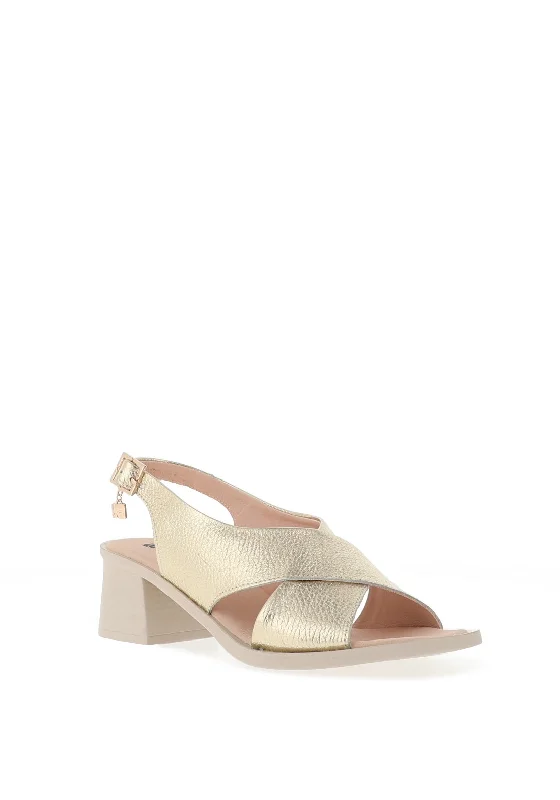 Jose Saenz Iridescent Leather Block Heel Sandals, Champagne