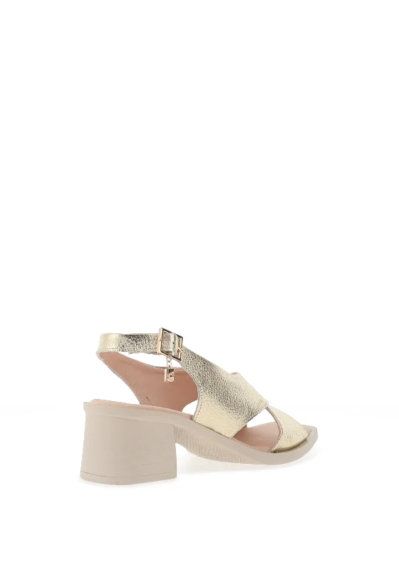 Jose Saenz Iridescent Leather Block Heel Sandals, Champagne