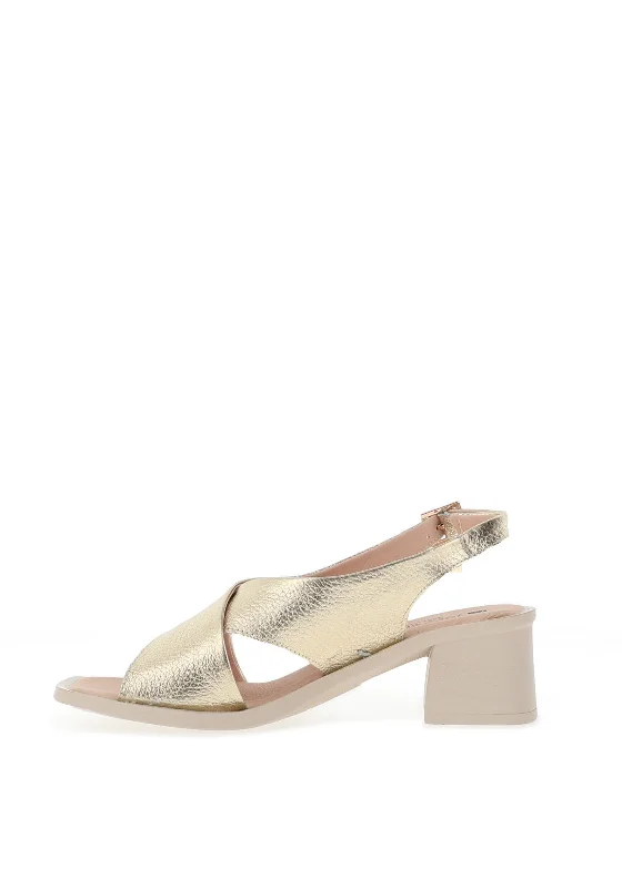 Jose Saenz Iridescent Leather Block Heel Sandals, Champagne