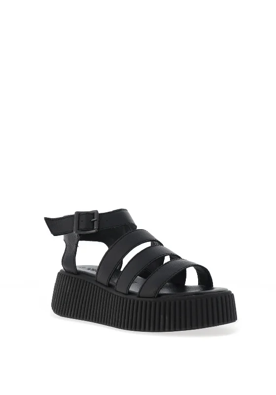 Tamaris Platform Leather Caged Sandals, Black