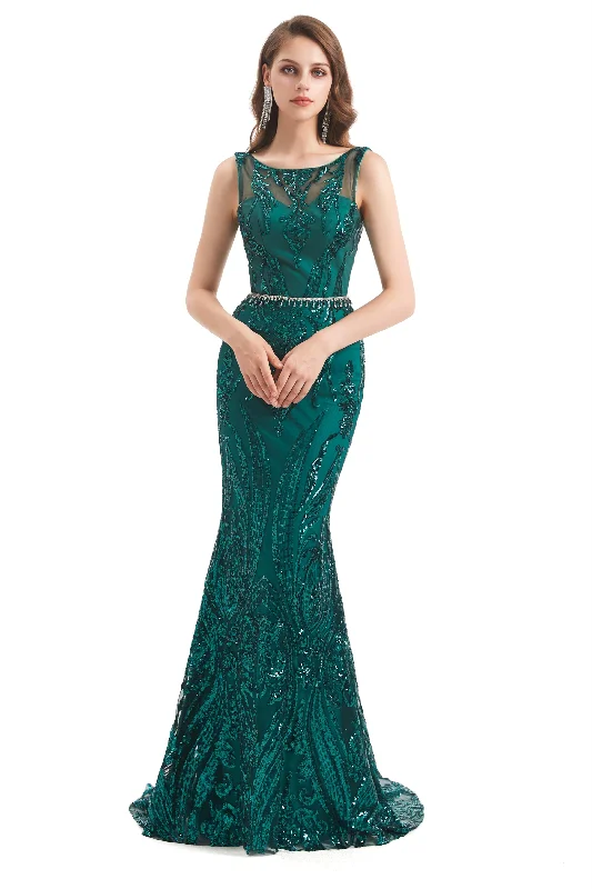 Mermaid Pattern Sleeveless Lace Corset Prom Dresses with Belt Gowns